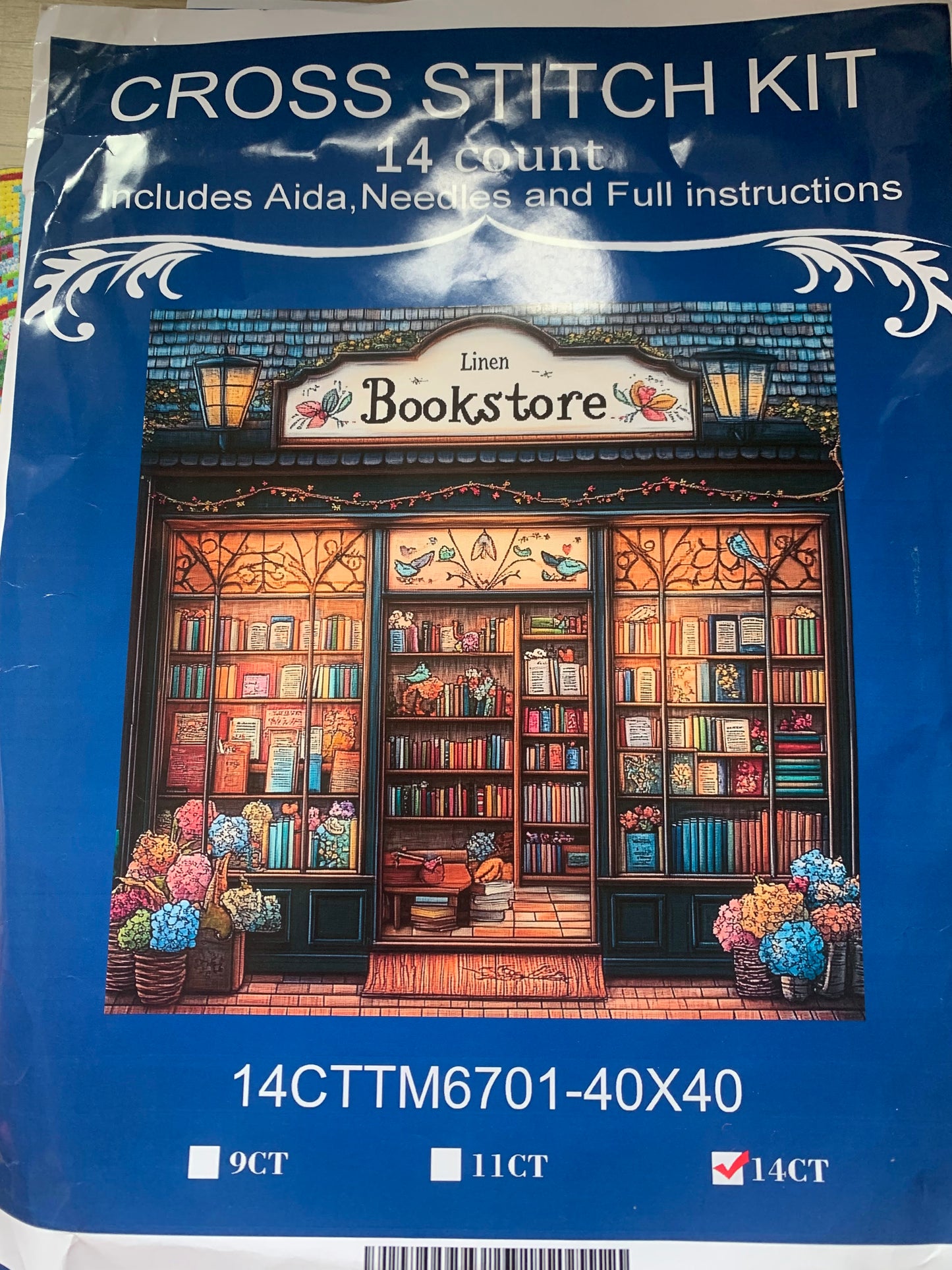 Bookstore printed cross stitch kit - 14 count