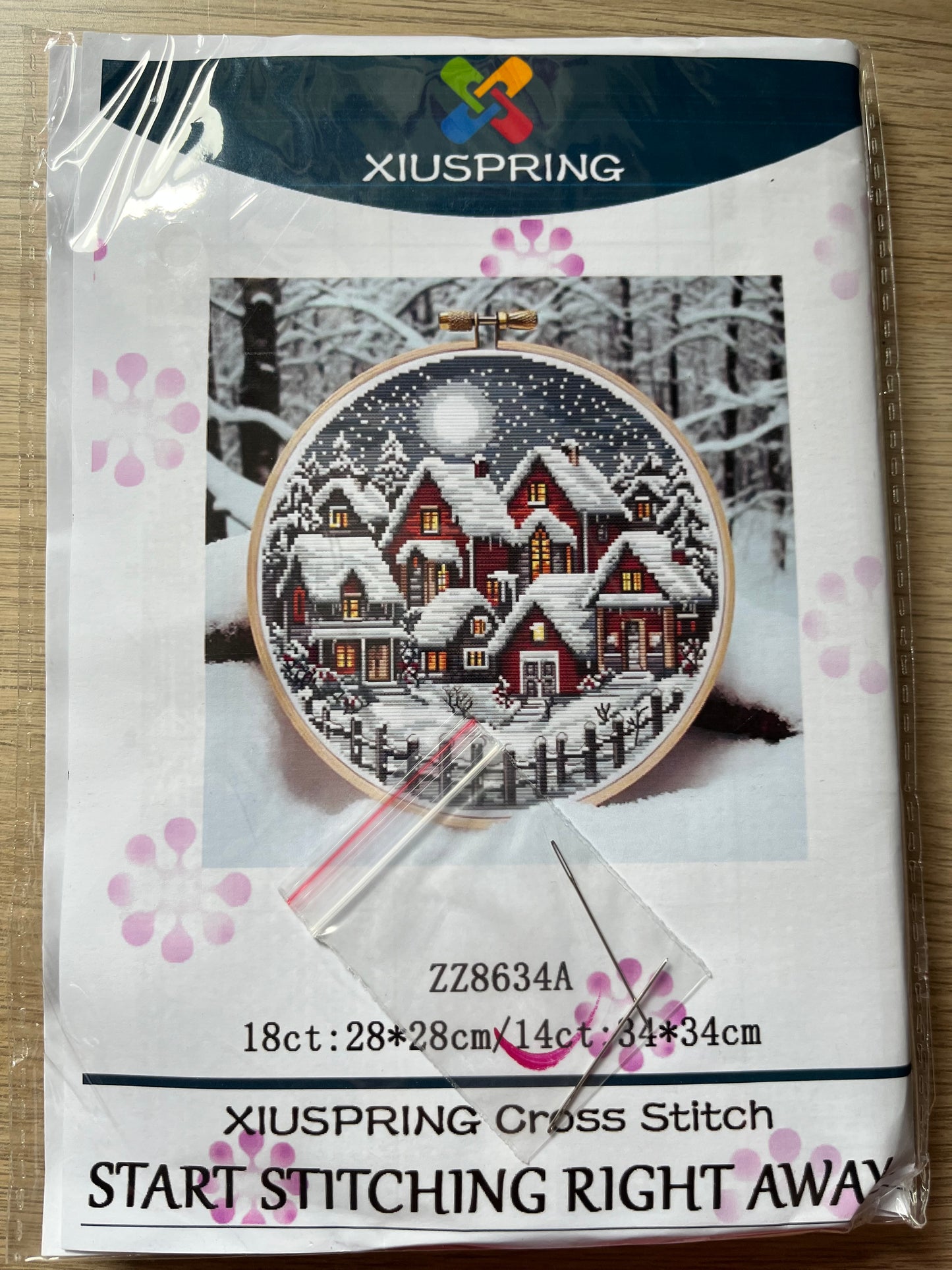 Village snow scene at night counted cross stitch kit - 14 count