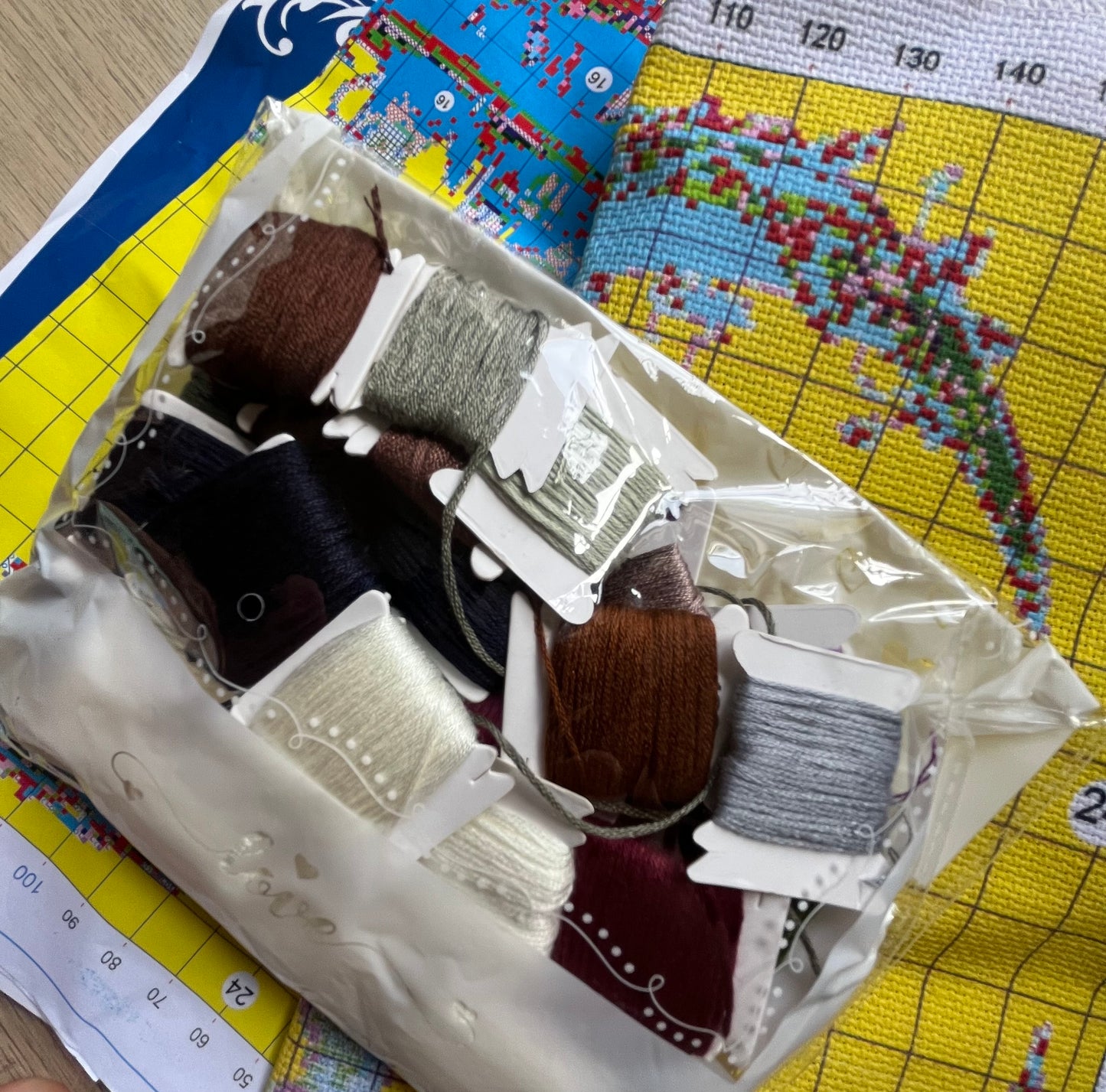 Crescent moon bookshelf printed cross stitch kit - 14 count