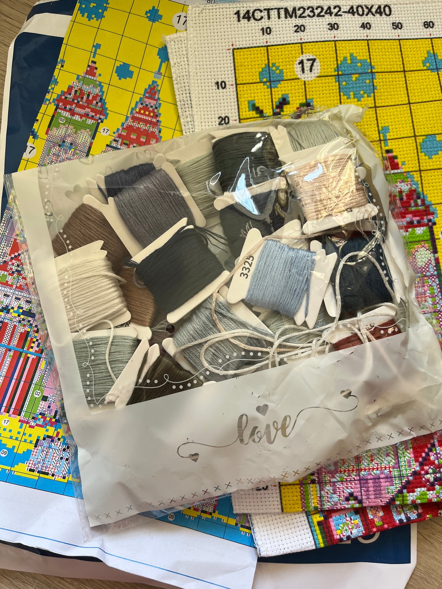 Scandi village in a snow scene stamped cross stitch kit - 14 count