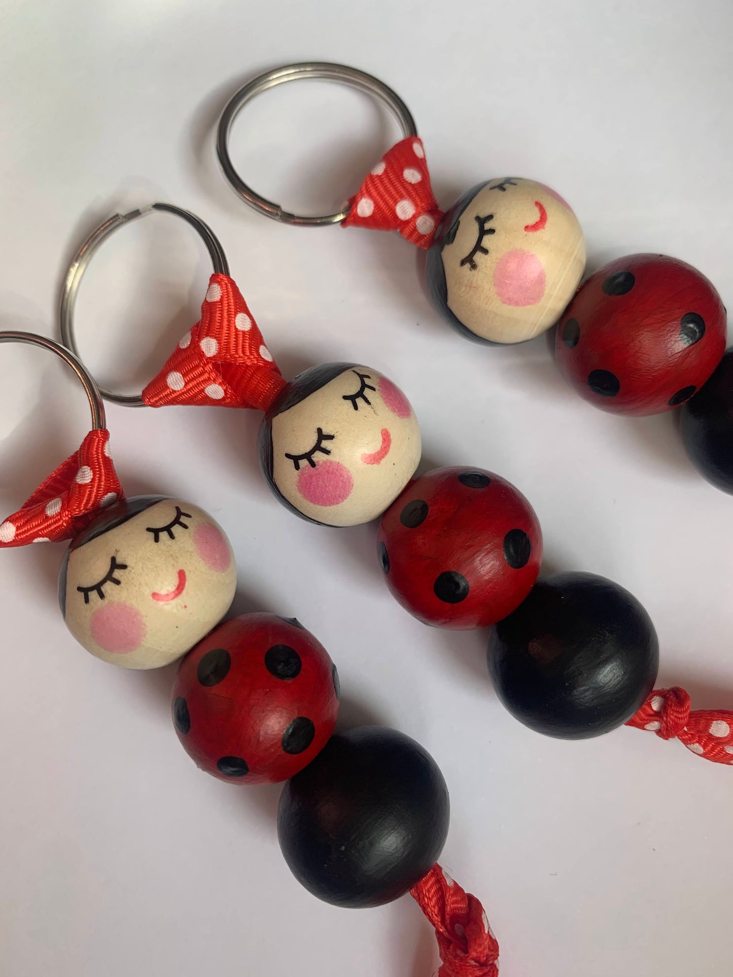 Ladybird wooden bead key chain