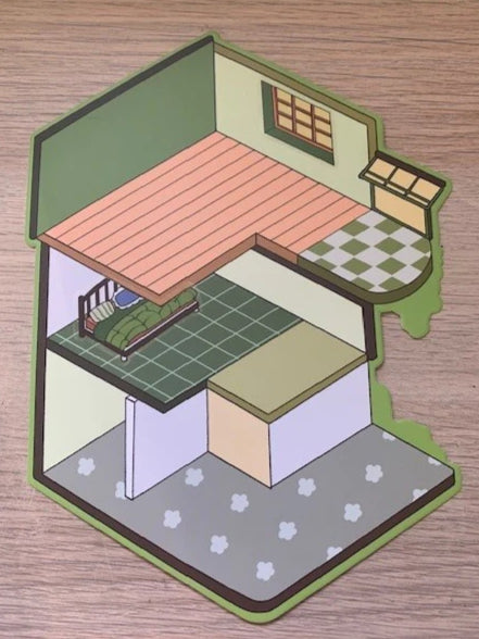 The 3 storey background for a sticker scene featuring furniture and pandas