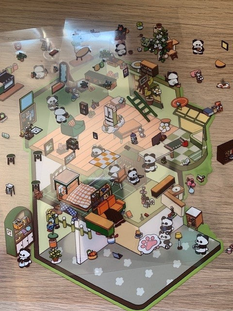 House background scene with 3 pages of panda and furniture stickers to accessorize