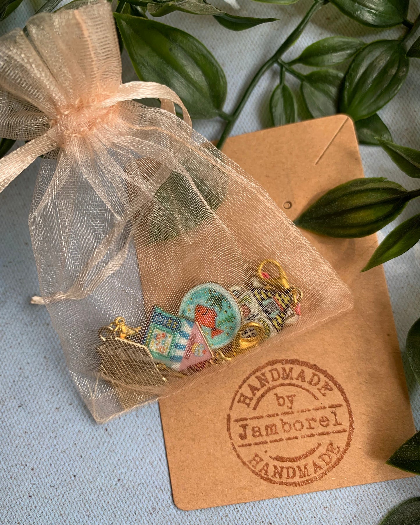 Set of 6 stitch markers with houses, fish and cat