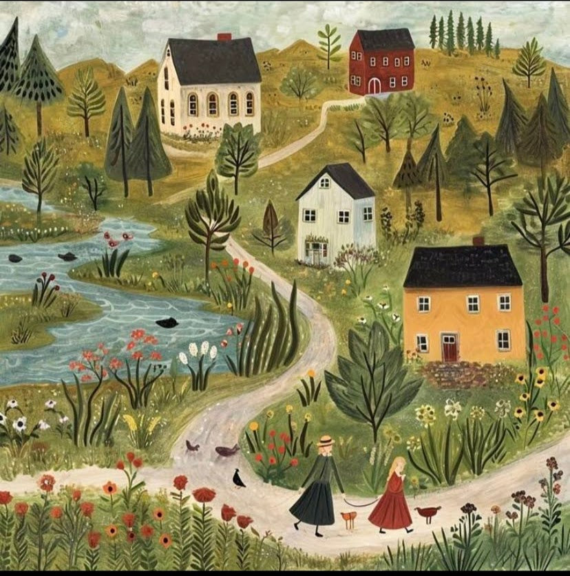 Country village farming stamped cross stitch kit - 14 count