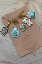 Cat and house stitch markers for knitting and crochet with gold lobster clasp