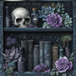 Skull and bookcase printed cross stitch kit - 14 count