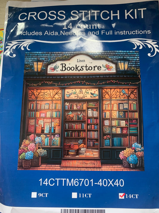 Bookstore printed cross stitch kit - 14 count
