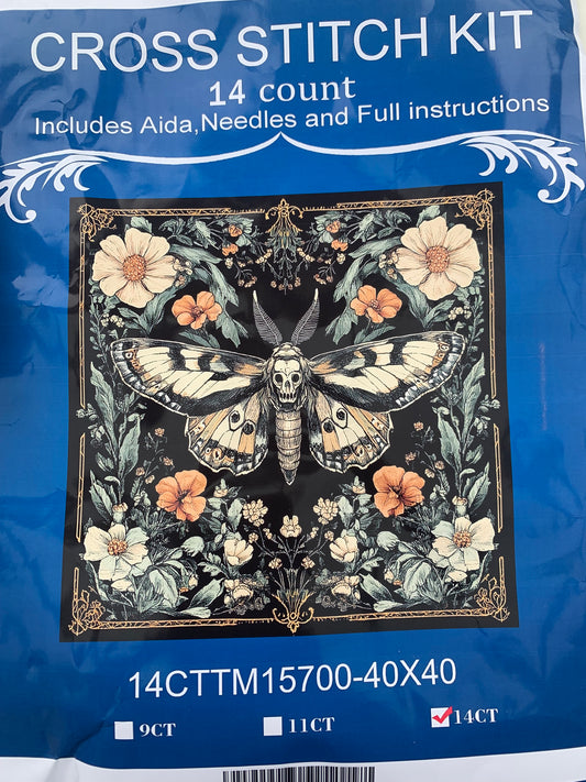 Death’s head moth stamped cross stitch kit - 14 count