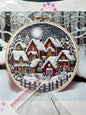 Village snow scene at night counted cross stitch kit - 14 count