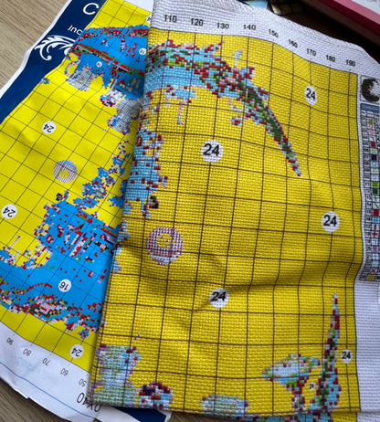 Crescent moon bookshelf printed cross stitch kit - 14 count