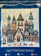 Scandi village in a snow scene stamped cross stitch kit - 14 count