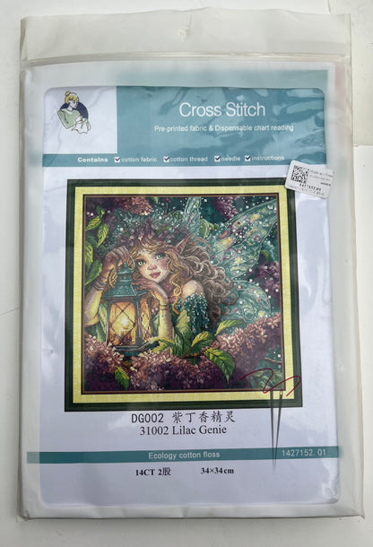 Purple lilac fairy fantasy stamped cross stitch kit - 14 count