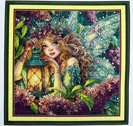 Purple lilac fairy fantasy stamped cross stitch kit - 14 count