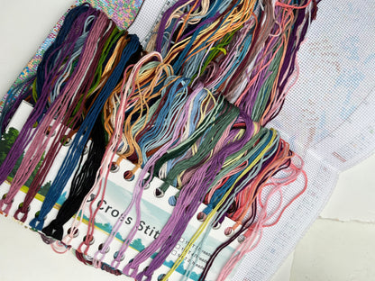 Purple lilac fairy fantasy stamped cross stitch kit - 14 count