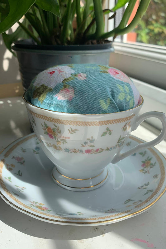 Teacup and saucer pincushion
