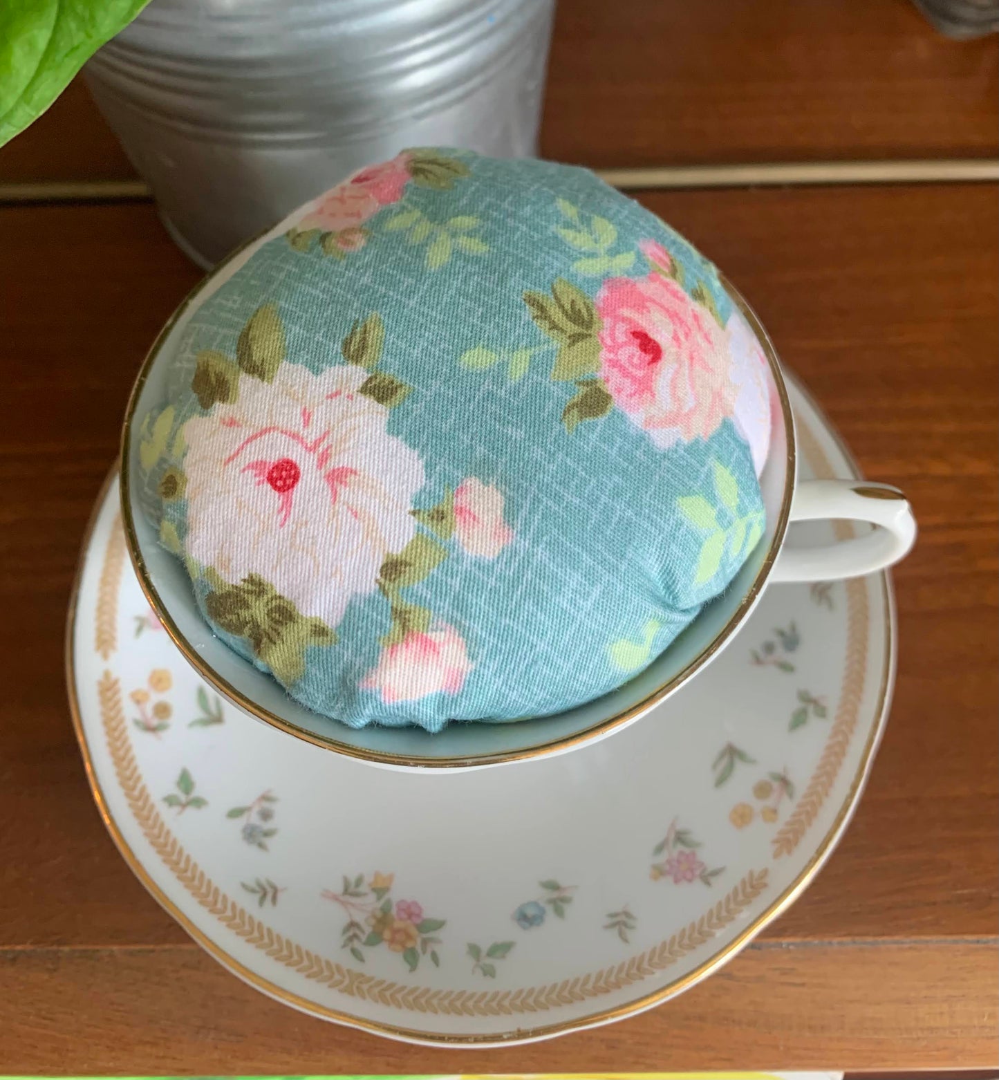 Teacup and saucer pincushion