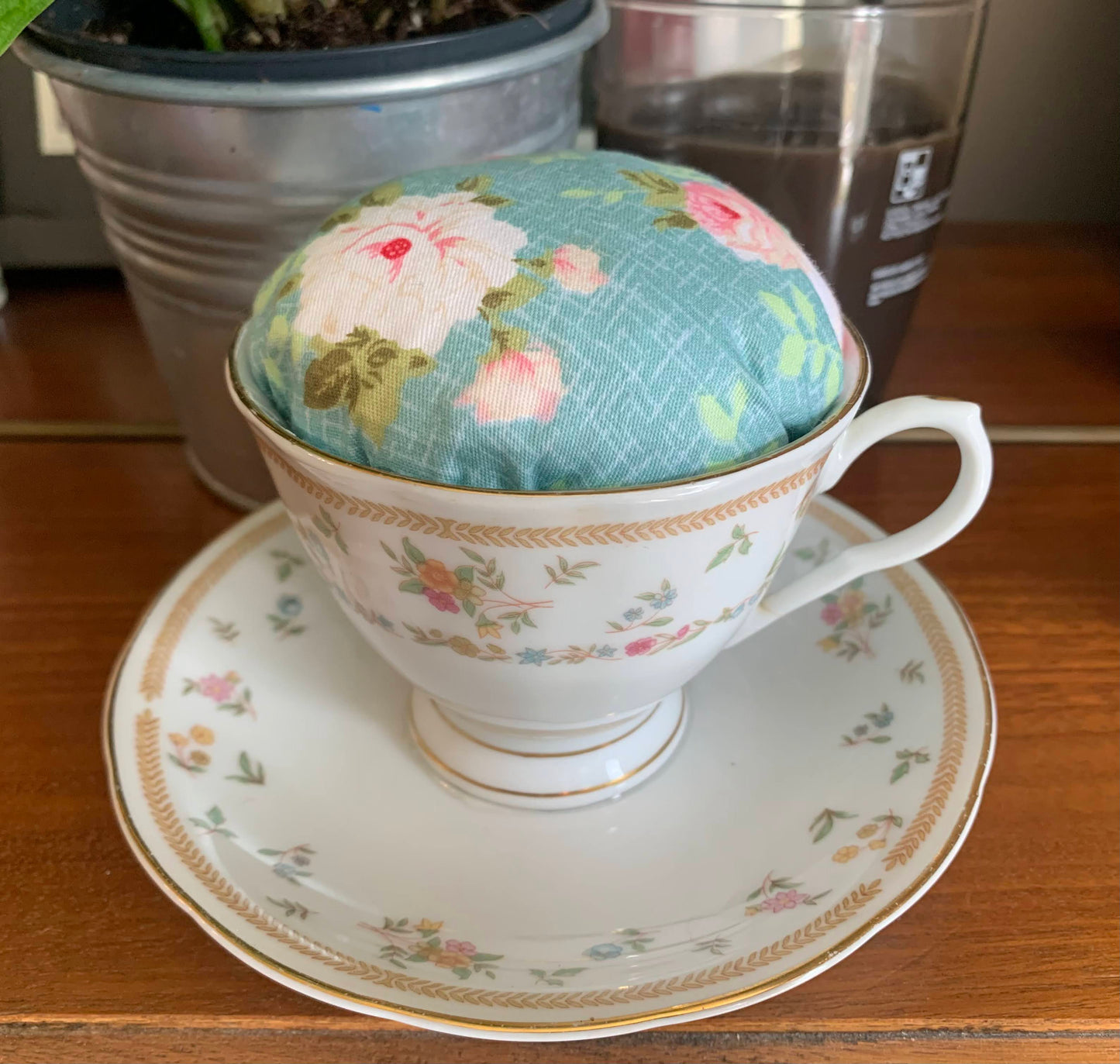 Teacup and saucer pincushion